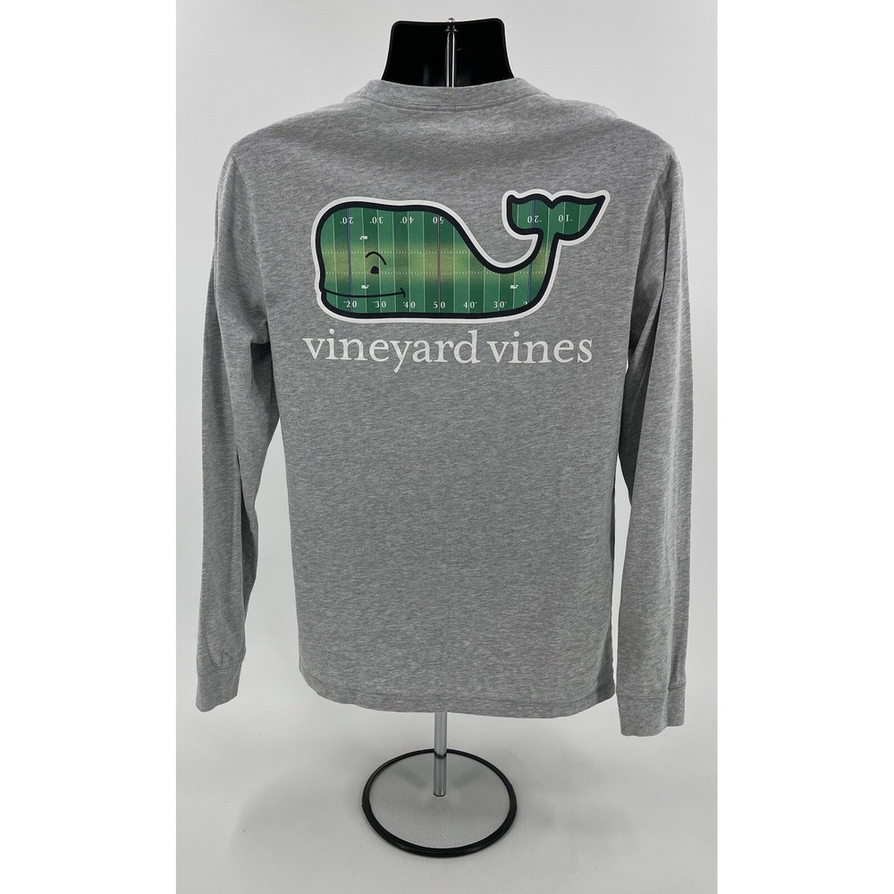 Vineyard Vines Football Field Long Sleeve Men' Size Small S Gray Grass Whale